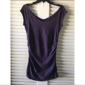 Long Ruched Wide Neck Tee